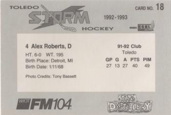 1992-93 Toledo Storm (ECHL) #18 Alex Roberts Back