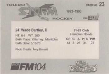 1992-93 Toledo Storm (ECHL) #23 Wade Bartley Back