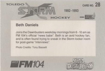 1992-93 Toledo Storm (ECHL) #28 Beth Daniels Back