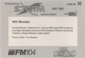 1992-93 Toledo Storm (ECHL) #30 Will Worster Back