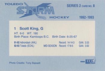 1992-93 Toledo Storm (ECHL) Series 2 #8 Scott King Back