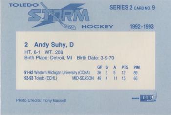 1992-93 Toledo Storm (ECHL) Series 2 #9 Andy Suhy Back