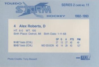 1992-93 Toledo Storm (ECHL) Series 2 #11 Alex Roberts Back