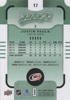 2015-16 Upper Deck MVP - Green (e-Pack) #17 Justin Faulk Back