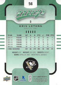 2015-16 Upper Deck MVP - Green (e-Pack) #56 Kris Letang Back