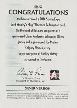 2013-14 In The Game Lord Stanley's Mug - 2014 Spring Expo Decades Redemption Cards - Silver #DR-59 Glenn Anderson / Joe Mullen Back