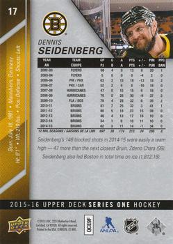 2015-16 Upper Deck - Silver Foilboard #17 Dennis Seidenberg Back