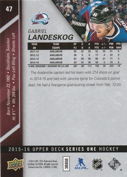 2015-16 Upper Deck - Silver Foilboard #47 Gabriel Landeskog Back