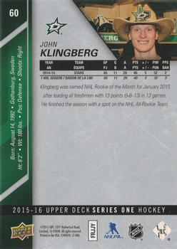 2015-16 Upper Deck - Silver Foilboard #60 John Klingberg Back