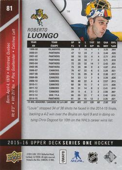 2015-16 Upper Deck - Silver Foilboard #81 Roberto Luongo Back