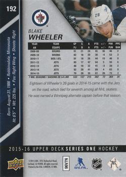 2015-16 Upper Deck - Silver Foilboard #192 Blake Wheeler Back