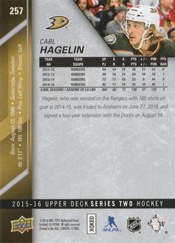 2015-16 Upper Deck - Silver Foilboard #257 Carl Hagelin Back