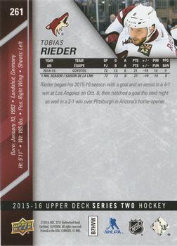2015-16 Upper Deck - Silver Foilboard #261 Tobias Rieder Back