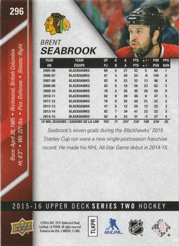 2015-16 Upper Deck - Silver Foilboard #296 Brent Seabrook Back