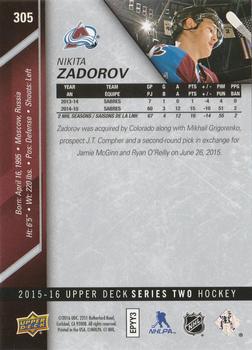 2015-16 Upper Deck - Silver Foilboard #305 Nikita Zadorov Back