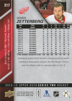 2015-16 Upper Deck - Silver Foilboard #317 Henrik Zetterberg Back
