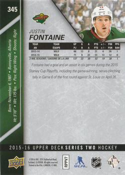 2015-16 Upper Deck - Silver Foilboard #345 Justin Fontaine Back