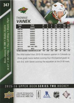 2015-16 Upper Deck - Silver Foilboard #347 Thomas Vanek Back