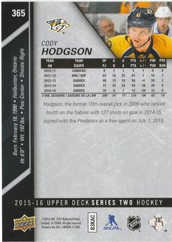 2015-16 Upper Deck - Silver Foilboard #365 Cody Hodgson Back