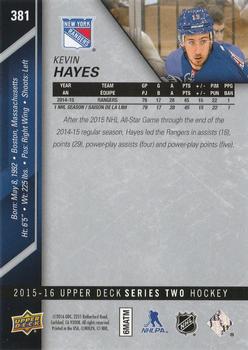 2015-16 Upper Deck - Silver Foilboard #381 Kevin Hayes Back