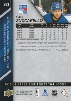 2015-16 Upper Deck - Silver Foilboard #383 Mats Zuccarello Back