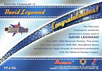 2001-02 Bowman YoungStars - Fabric of the Future Jersey #FFJ-DL David Legwand Back