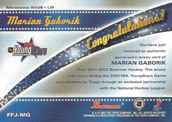 2001-02 Bowman YoungStars - Fabric of the Future Jersey #FFJ-MG Marian Gaborik Back