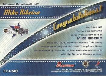 2001-02 Bowman YoungStars - Fabric of the Future Jersey #FFJ-MR Mike Ribeiro Back