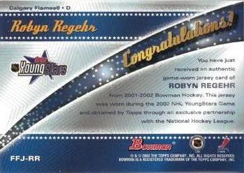 2001-02 Bowman YoungStars - Fabric of the Future Jersey #FFJ-RR Robyn Regehr Back