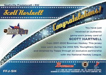 2001-02 Bowman YoungStars - Fabric of the Future Jersey #FFJ-SH Scott Hartnell Back