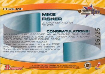 2001-02 Bowman YoungStars - Fabric of the Future Double Stuff #FFDS-MF Mike Fisher Back
