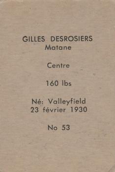 1952-53 Bedard & Donaldson (Bas Du Fleuve) LSLHL #53 Gilles Desrosiers Back