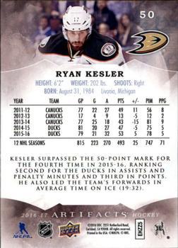 2016-17 Upper Deck Artifacts #50 Ryan Kesler Back