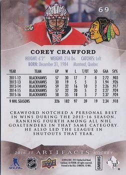 2016-17 Upper Deck Artifacts #69 Corey Crawford Back