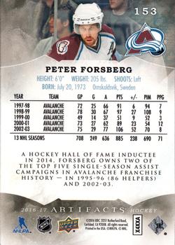 2016-17 Upper Deck Artifacts #153 Peter Forsberg Back