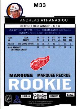 2015-16 O-Pee-Chee Platinum - Marquee Rookies #M33 Andreas Athanasiou Back