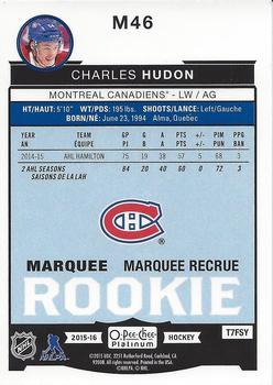 2015-16 O-Pee-Chee Platinum - Marquee Rookies #M46 Charles Hudon Back