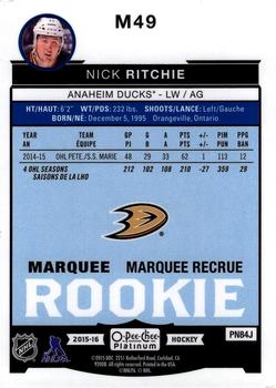 2015-16 O-Pee-Chee Platinum - Marquee Rookies #M49 Nick Ritchie Back