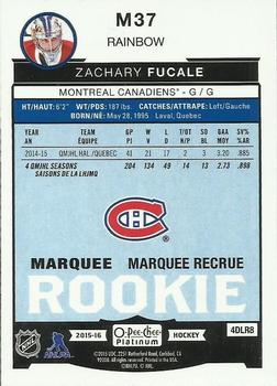 2015-16 O-Pee-Chee Platinum - Marquee Rookies Rainbow #M37 Zachary Fucale Back