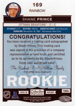 2015-16 O-Pee-Chee Platinum - Rainbow #169 Shane Prince Back