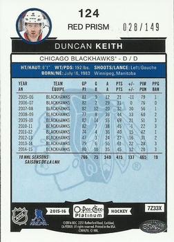 2015-16 O-Pee-Chee Platinum - Red Prism #124 Duncan Keith Back