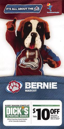 2010-11 Dick's Sporting Goods Colorado Avalanche #NNO Bernie Front