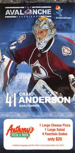 2009-10 Anthony's Pizza Colorado Avalanche #NNO Craig Anderson Front
