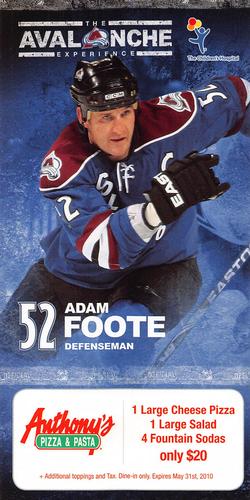 2009-10 Anthony's Pizza Colorado Avalanche #NNO Adam Foote Front
