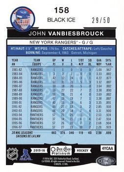 2015-16 O-Pee-Chee Platinum - Black Ice #158 John Vanbiesbrouck Back