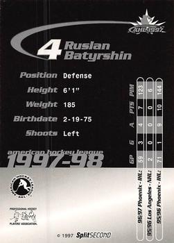 1997-98 SplitSecond Springsfield Falcons (AHL) #NNO Ruslan Batyrshin Back