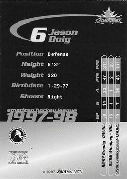 1997-98 SplitSecond Springsfield Falcons (AHL) #NNO Jason Doig Back
