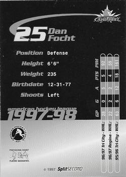 1997-98 SplitSecond Springsfield Falcons (AHL) #NNO Dan Focht Back