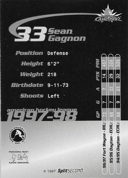 1997-98 SplitSecond Springsfield Falcons (AHL) #NNO Sean Gagnon Back