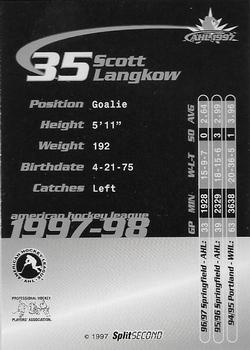 1997-98 SplitSecond Springsfield Falcons (AHL) #NNO Scott Langkow Back